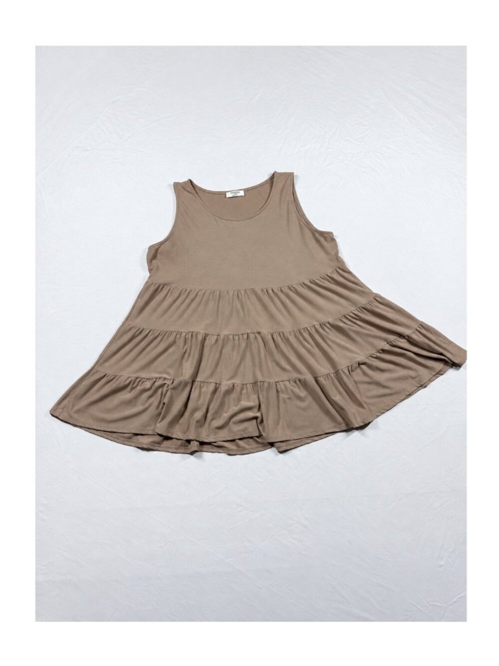 Zenana 2X Taupe Brown Tiered Sleeveless Babydoll Swing Tunic Top - Picture 2 of 7